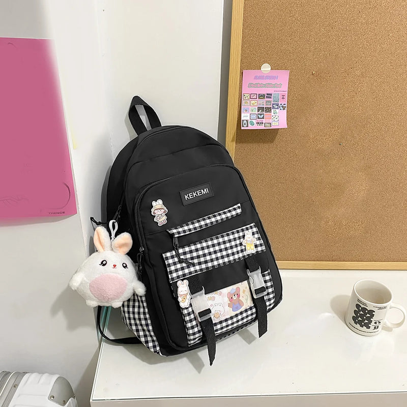 Girls Plaid Backpack Large Capacity School Bags for Teens