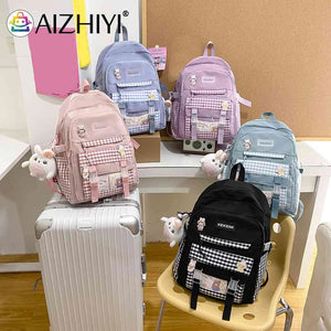 Girls Plaid Backpack Large Capacity School Bags for Teens