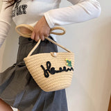 Girls Straw Beach Bag Woven Shoulder Bag Raffia Bucket Rattan Bags