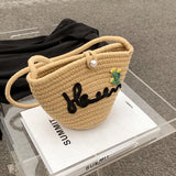 Girls Straw Beach Bag Woven Shoulder Bag Raffia Bucket Rattan Bags