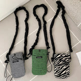 Girls Student Messenger Bags Phone Pouch Retro Houndstooth Small Shoulder