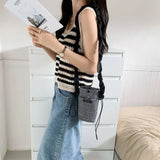 Girls Student Messenger Bags Phone Pouch Retro Houndstooth Small Shoulder