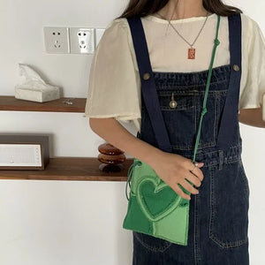Love Heart Canvas Crossbody Bag Corduroy Women's Mini Shoulder Bag