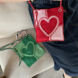 Love Heart Canvas Crossbody Bag Corduroy Women's Mini Shoulder Bag
