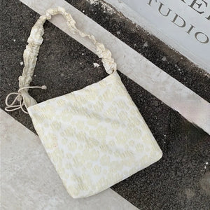 Pink Pleated Shoulder Strap Tote Handbag Floral Summer Crossbody Bag