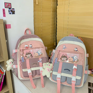 Harajuku Women Backpack Multi-Pocket Nylon Students School Bag