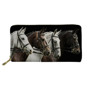 Horse Print Leather Wallet Women Long Zipper Wallets Coin Purse Pouch