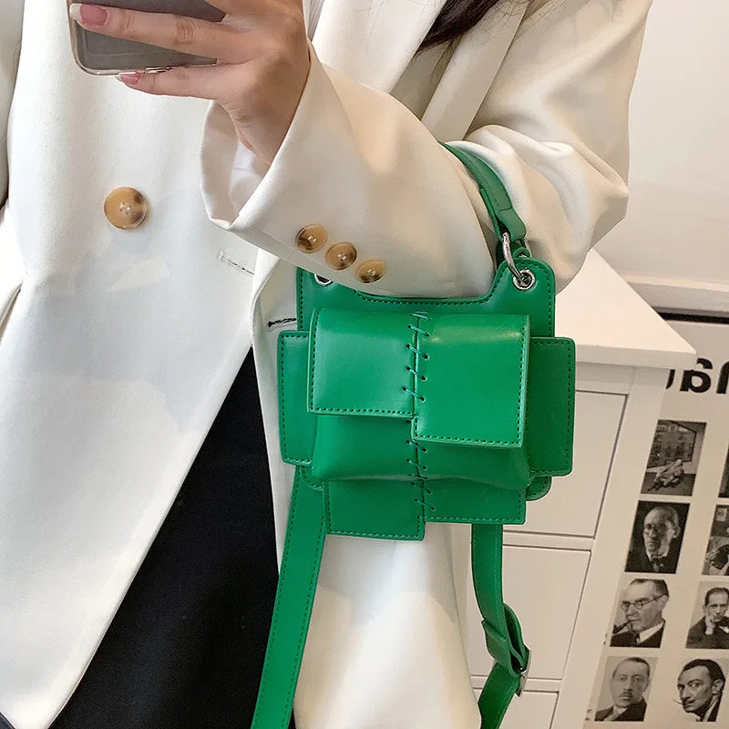 Ins Solid Woven Shoulder Bags for Women Personalized Portable Versatile Handbag