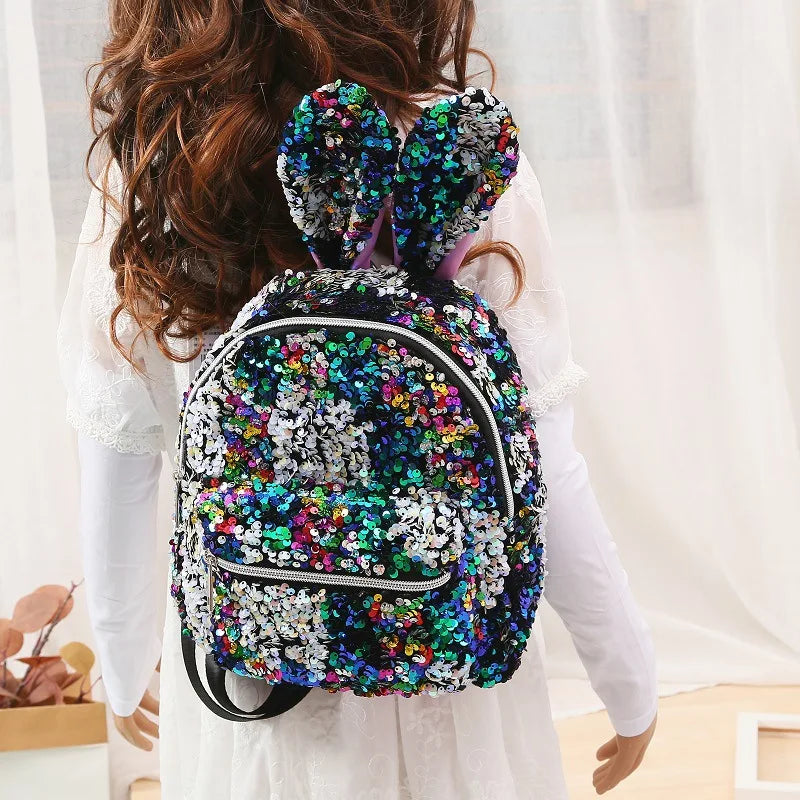 Kids Mini Backpack Purse Rabbit Ear School Bags for Baby Girls Sequins Backpacks