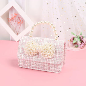 Kids Bowknot Linen Crossbody Bag with Coin Pouch - Baby Pearl Clutch Purse
