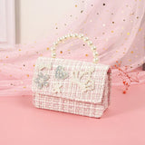 Kids Bowknot Linen Crossbody Bag with Coin Pouch - Baby Pearl Clutch Purse