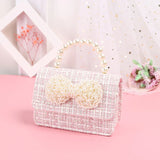 Kids Bowknot Linen Crossbody Bag with Coin Pouch - Baby Pearl Clutch Purse