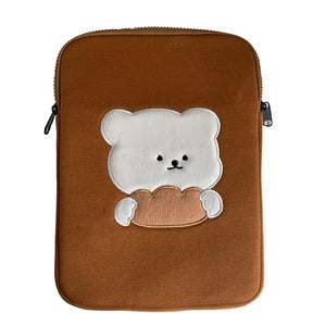Korea Cotton Soft Sleeve IPad Pouch Cartoon Embroidery Bear Ipad Liner Bag