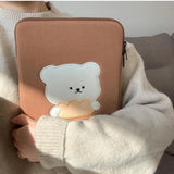 Korea Cotton Soft Sleeve IPad Pouch Cartoon Embroidery Bear Ipad Liner Bag