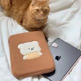 Cute Bear Embroidered iPad Pouch 11 13 15 Inch