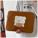 Cute Bear Embroidered iPad Pouch 11 13 15 Inch