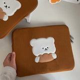 Cute Bear Embroidered iPad Pouch 11 13 15 Inch