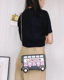 London Bus Girls Shoulder Bag Embroidered Cartoon Women Purses Red