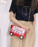 London Bus Girls Shoulder Bag Embroidered Cartoon Women Purses Red