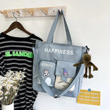 Large Capacity Nylon Patchwork Tote Bag for Girls