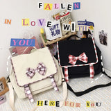 Japanese Student Backpack with Lattice Bowknot Design