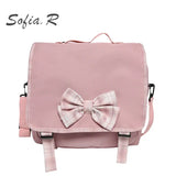 Japanese Student Backpack with Lattice Bowknot Design