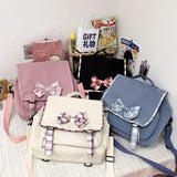 Japanese Student Backpack with Lattice Bowknot Design
