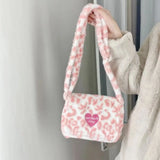 Leopard Print Furry Shoulder Crossbody Bag