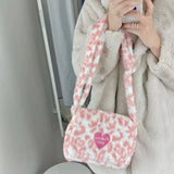 Leopard Print Furry Shoulder Crossbody Bag