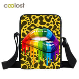 Leopard Rainbow Lips Shoulder Bag Women Handbag Canvas Messenger Bag