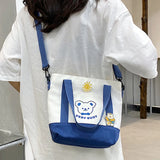 Little Bear Canvas Shoulder Bags Women High-capacity Student Messenger Bag Handb