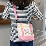 Little Bear Canvas Shoulder Bags Women High-capacity Student Messenger Bag Handb