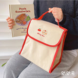 Bear Embroidery Thermal Lunch Bag Large Capacity Women Handbag