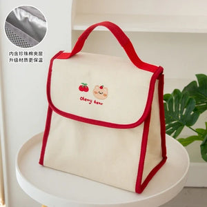 Bear Embroidery Thermal Lunch Bag Large Capacity Women Handbag