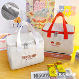 Bear Embroidery Thermal Lunch Bag Large Capacity Women Handbag