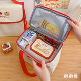 Bear Embroidery Thermal Lunch Bag Large Capacity Women Handbag
