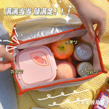 Bear Embroidery Thermal Lunch Bag Large Capacity Women Handbag