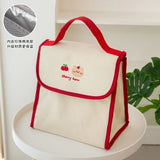 Bear Embroidery Thermal Lunch Bag Large Capacity Women Handbag