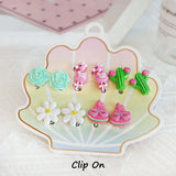 Mermaid Flamingo Resin Earrings Ear Clips for Girls Kids