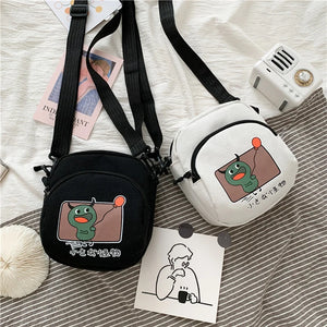 Monster Pattern Mini Crossbody Bag Zipper Canvas Mobile Phone Shoulder Bag