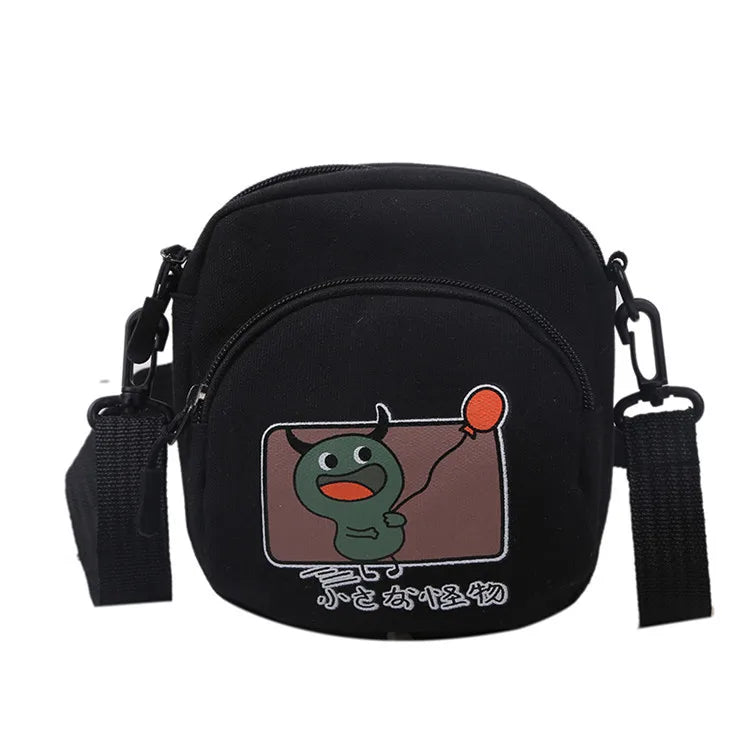 Monster Pattern Mini Crossbody Bag Zipper Canvas Mobile Phone Shoulder Bag