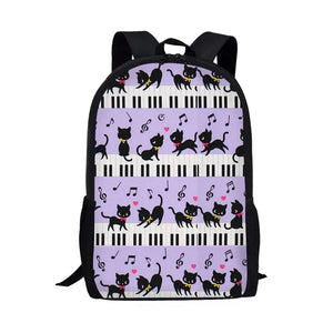 Music Cat Print School Backpack for Girls Elementary Daily Bagpack 16Inch