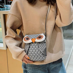 Owl Cartoon PU Leather Handbag Casual Satchel School Purse Shoulder Bag