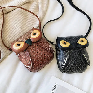 Owl Cartoon PU Leather Handbag School Purse Shoulder Bag