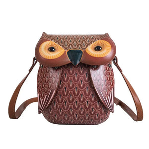 Owl Cartoon PU Leather Handbag Casual Satchel School Purse