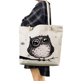 Owl Print Handbags Casual Cartoon Birds Lady Big Capacity Reusable Shopping Bags