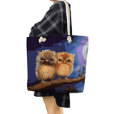 Owl Print Handbags Casual Cartoon Birds Lady Big Capacity Reusable Shopping Bags