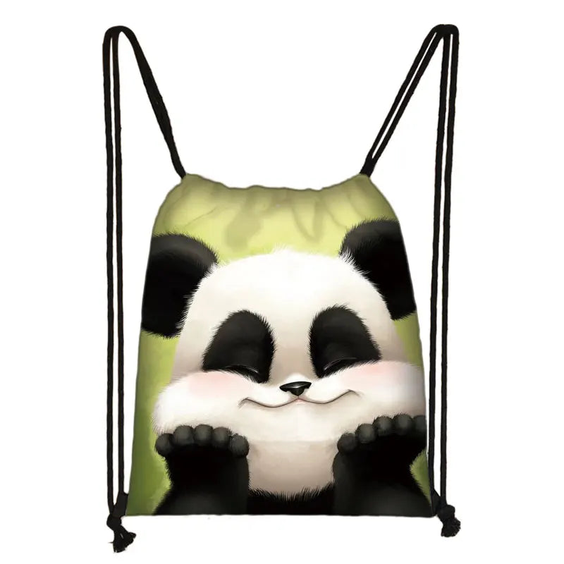 Panda Drawstring Bag for Girls Travel Storage Package Cartoon School Backpacks