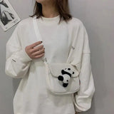Panda Pendant Messenger Bag Solid Casual Shoulder Bag