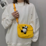 Panda Pendant Messenger Bag Solid Casual Shoulder Bag
